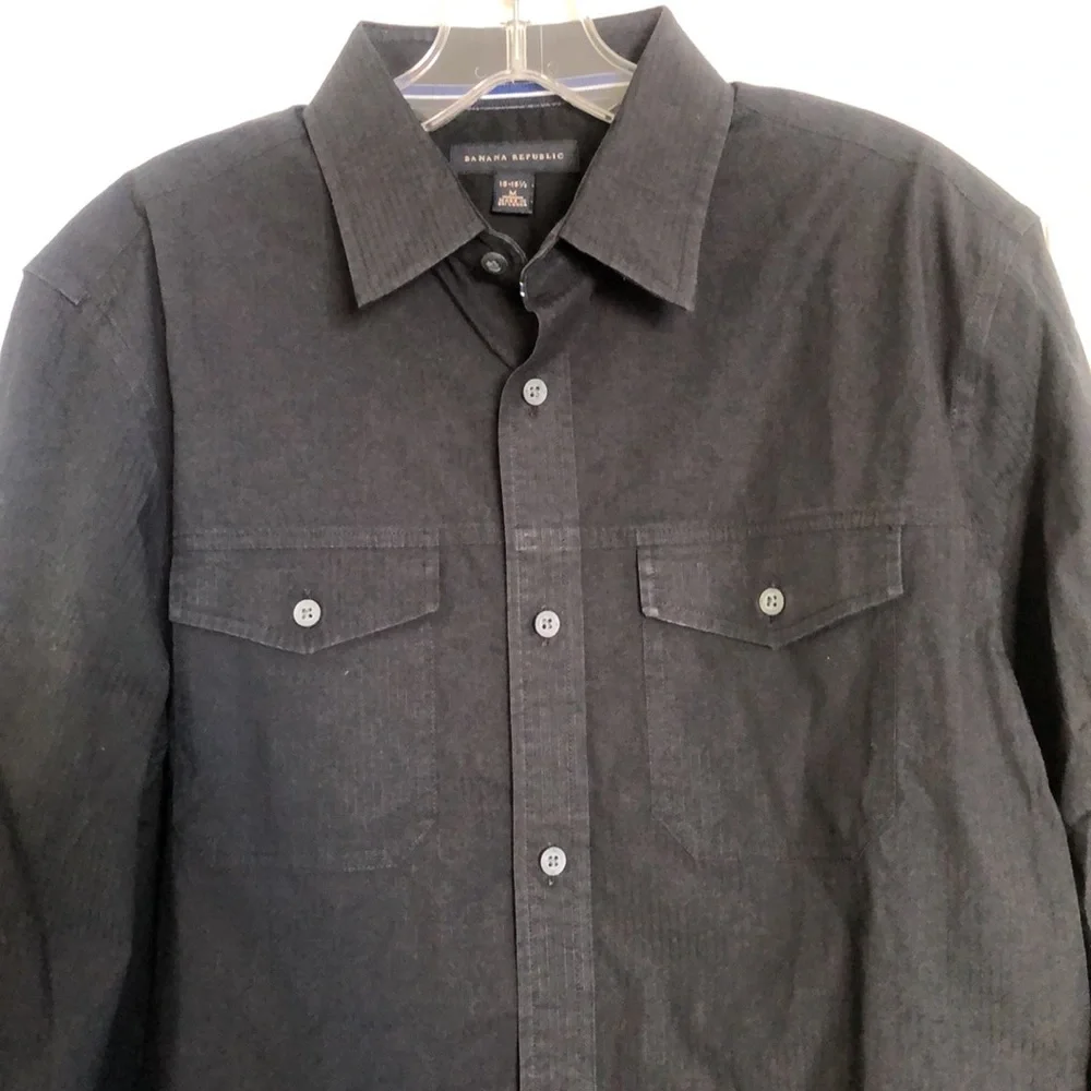 Banana Republic black pinstripe shirt sz 15